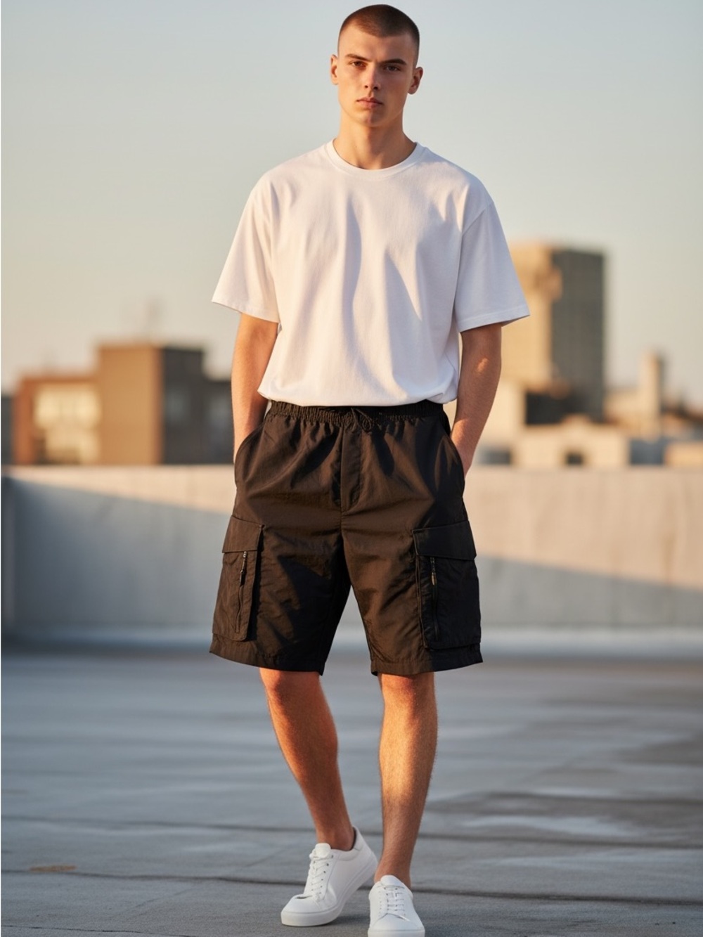 H&M Black Cargo Shorts with Zip & Flap Pockets